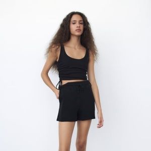 ZARA RUCHED RIBBED TANK BLACK